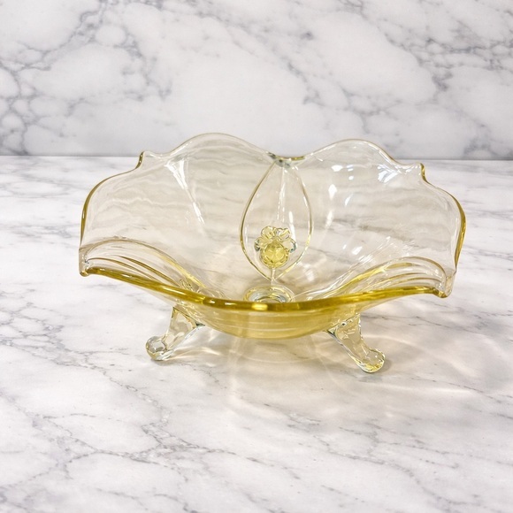 Fenton Other - Fenton Glass Candy Dish Antique 3-footed bowl light canary yellow